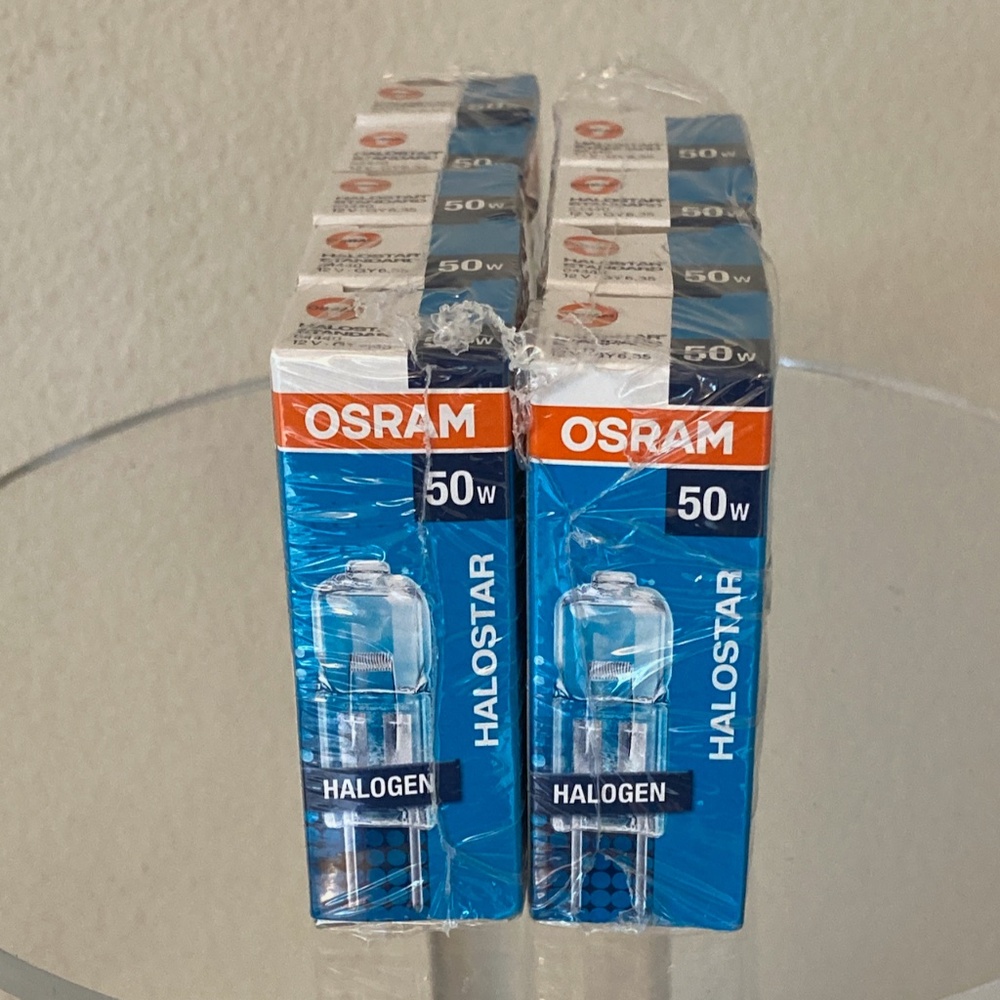 Osram Halostar 50 W Halogen Bulbs Set of 9 in Boxes 12V GY6.35 Bi-Pin Base